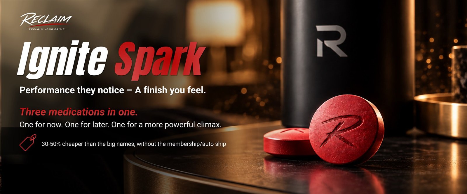 Ignite Spark - performance they notice, a finish you feel. Triple medication: sildenafil for now, tadalafil for later, and oxytocin for a more powerful climax.