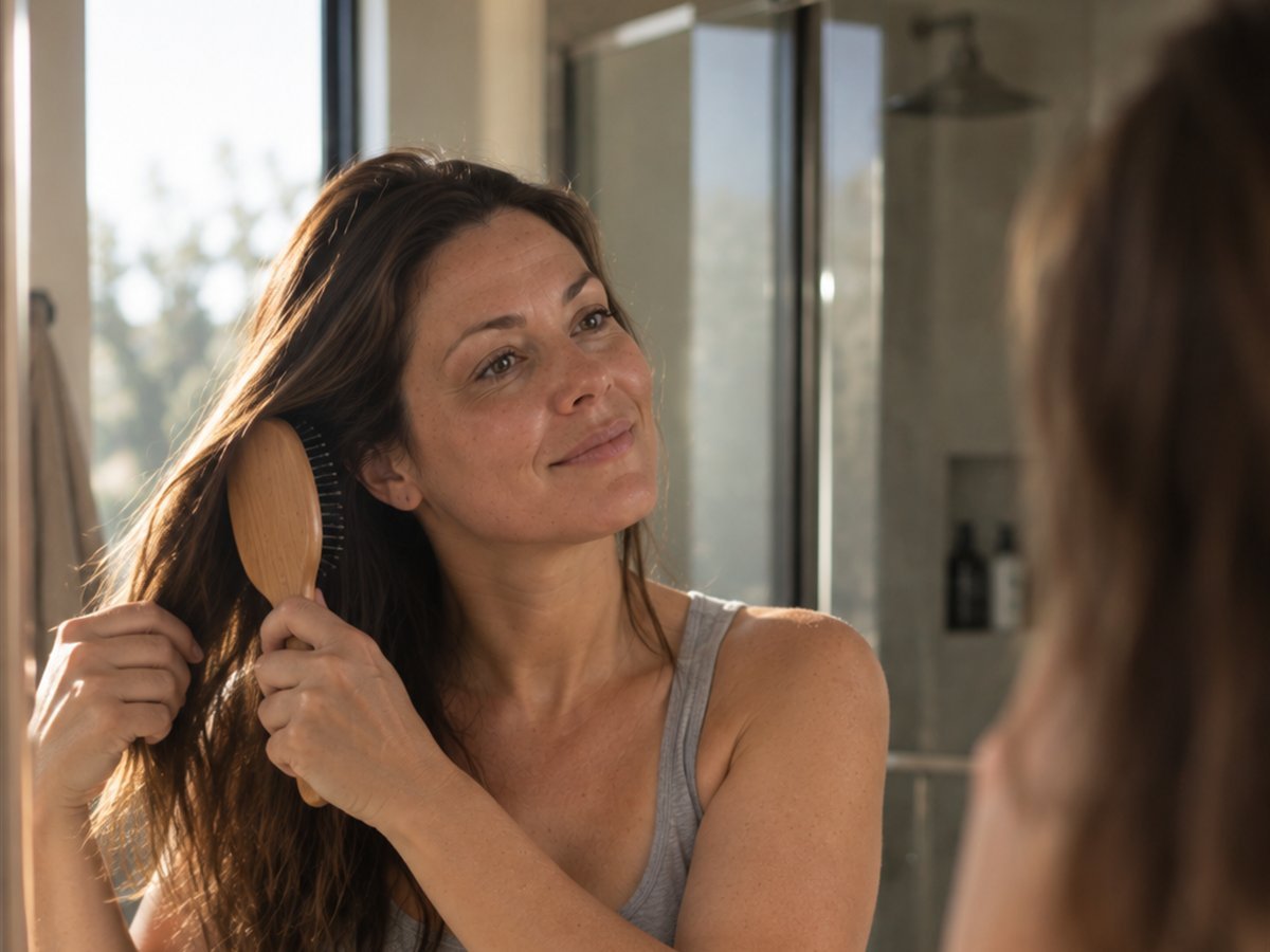 Woman at ease at home, natural light